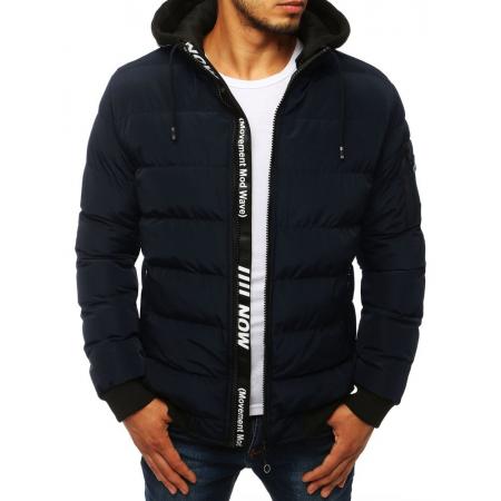Pánska FALL / WINTER bunda bomber jacket prešívaná s kapucňou tmavo modrá