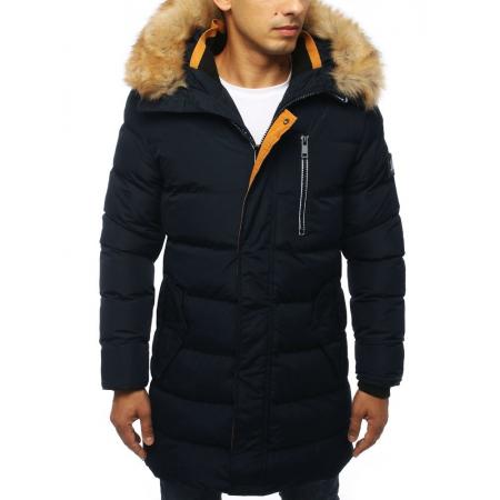 STYLE Férfi télikabát kabát télen - meleg bélelt / steppelt sötétkék