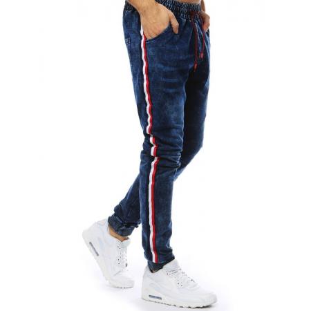 Pánske nohavice denim look jogger tmavo modré