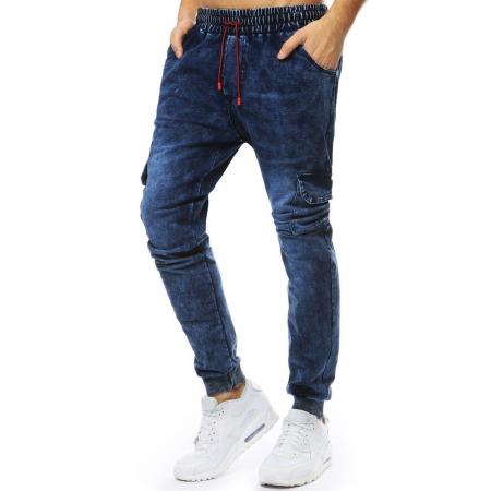 Pánske nohavice denim look jogger tmavo modré
