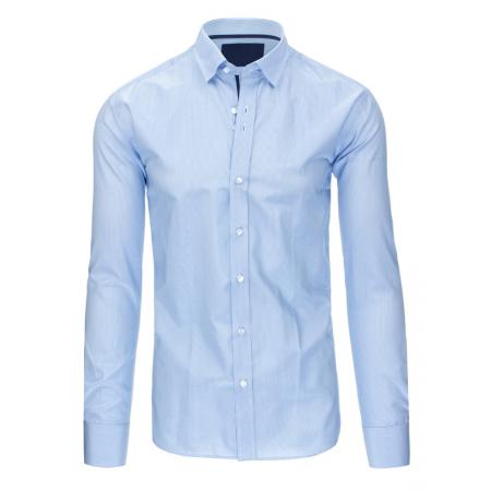 Modrá pánská košile pruhované s dlouhým rukávem slim fit