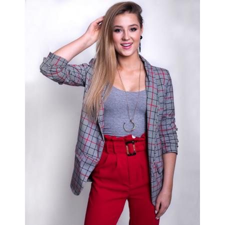 Női kabát Trellis fekete-fehér-piros mintás kostrkovaný