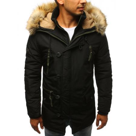 Férfi korszerű téli parka kabát, fekete
