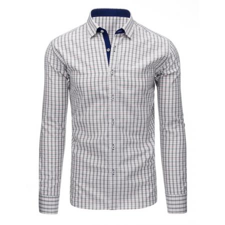 Šedá pánská košile mřížkovaný vzor s dlouhým rukávem slim fit