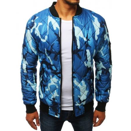 Pánská FALL bunda prošívaná bomber jacket moro maskáčová modrá