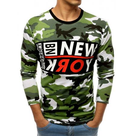 Pánské STYLE tričko s dlouhým rukávem s potiskem camo zelené