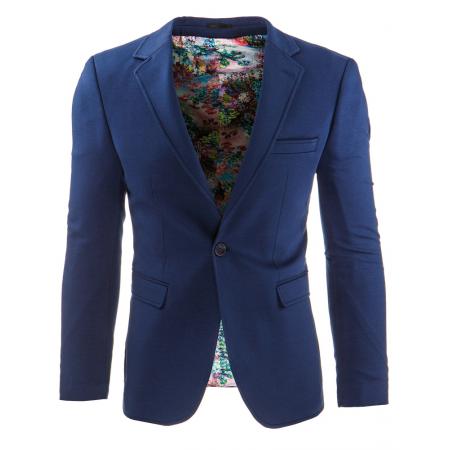 Stylové pánské sako s moderním střihem tmavě modré / květované