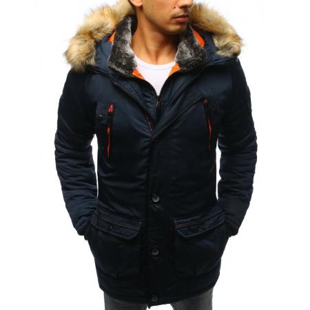 Pánská zimní parka s kapucí na zip modrá HILL