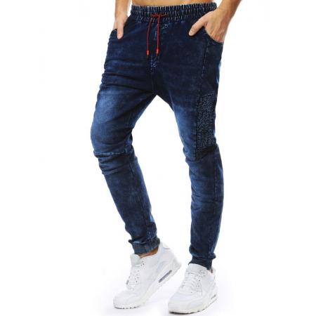 Pánske nohavice denim look jogger tmavo modré