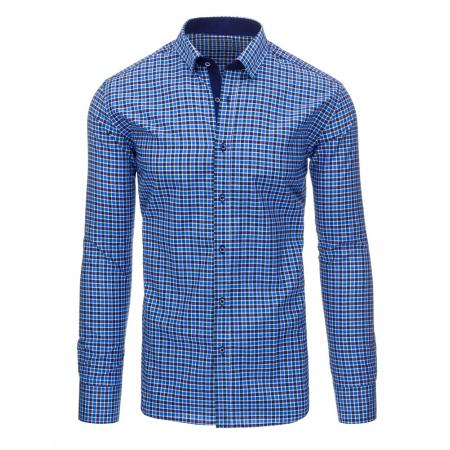 Modrá pánská košile mřížkovaný vzor s dlouhým rukávem slim fit