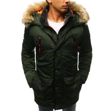 Pánská zimní parka s kapucí na zip zelená HILL
