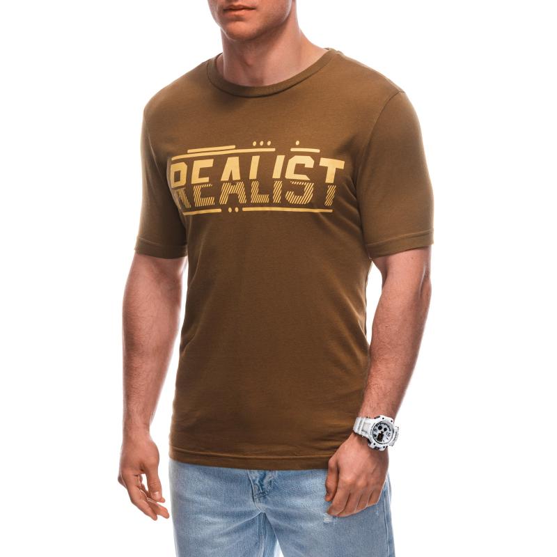 T-shirt męski z nadrukiem S1928 brązowy