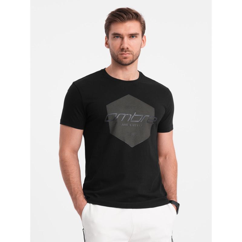 Pánské bavlněné tričko s geometrickým potiskem a logem černé 