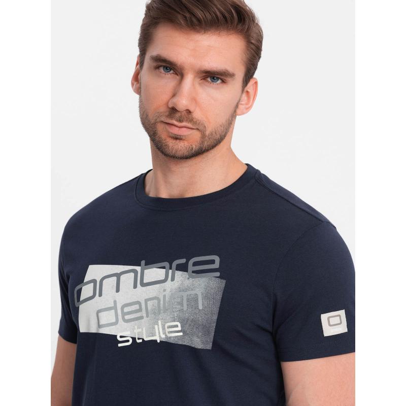 Pánské bavlněné tričko s potiskem loga V3 OM-TSPT-0139 tmavě modré 