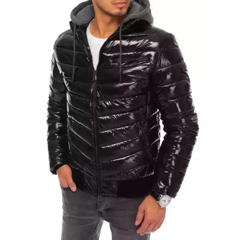 Pánska štýlová zimná bunda prešívaná s kapucňou STREET čierna