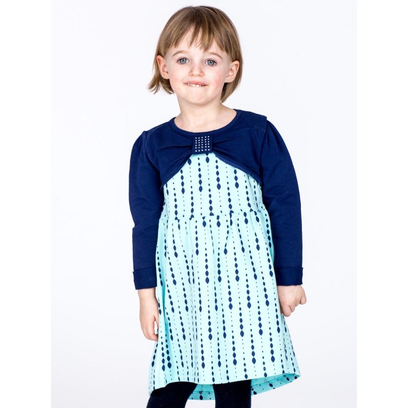 Mátové bavlněné dětské šaty se vzorem a dlouhými rukávy