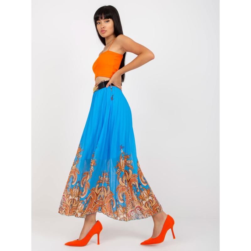 Dámska sukňa s opaskom maxi plisovaná MORGAN modrá