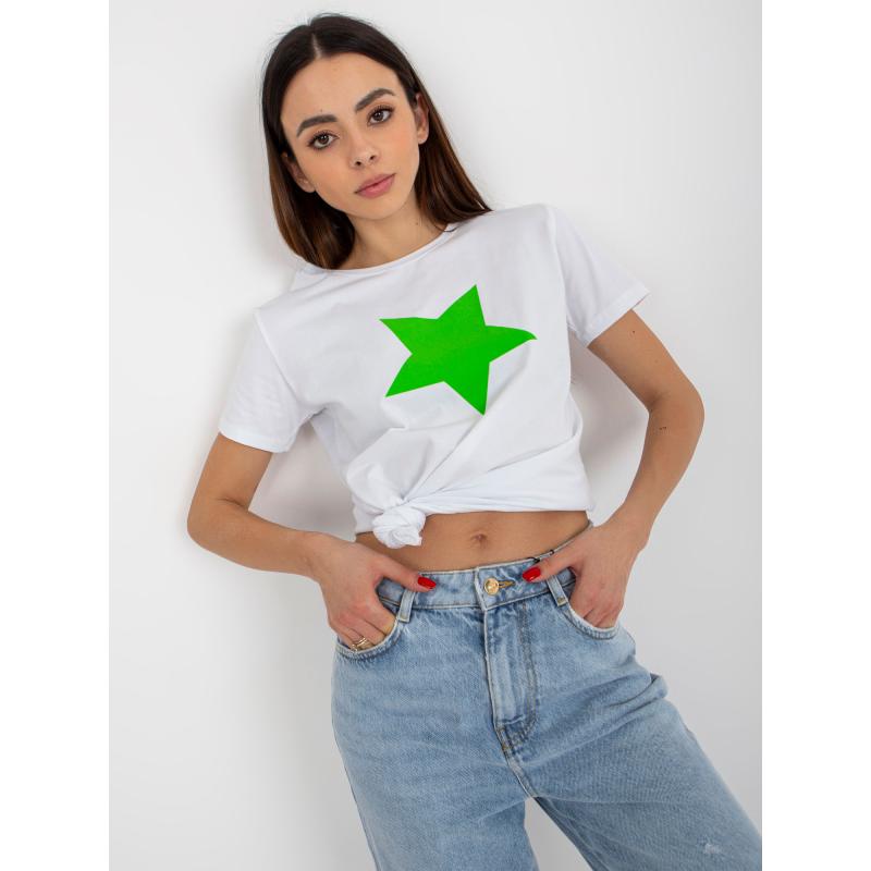 Dámské tričko s hvězdičkovým potiskem BASIC FEEL GOOD bílé a zelené 