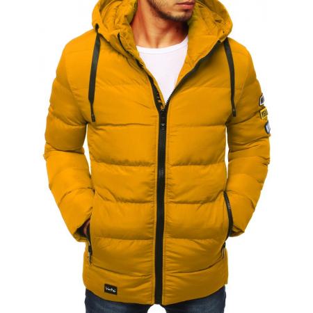 Pánská STYLE bunda vycpaná / prošívaná s kapucí žlutá