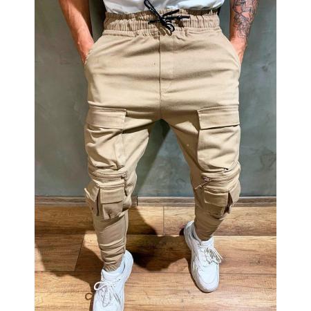 Pánske jogger nohavice, béžovej UX2641