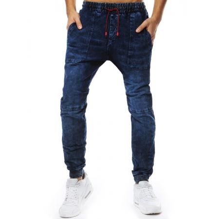 Pánske nohavice denim look jogger tmavo modré