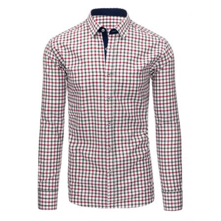 Bílá pánská košile mřížkovaný vzor s dlouhým rukávem slim fit