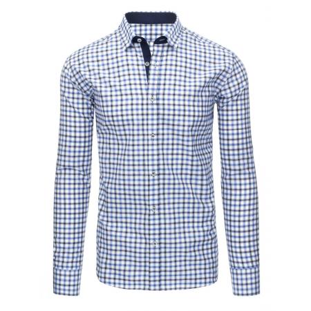 Bílá pánská košile mřížkovaný vzor s dlouhým rukávem slim fit