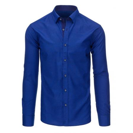 Modrá pánská košile pruhované s dlouhým rukávem slim fit
