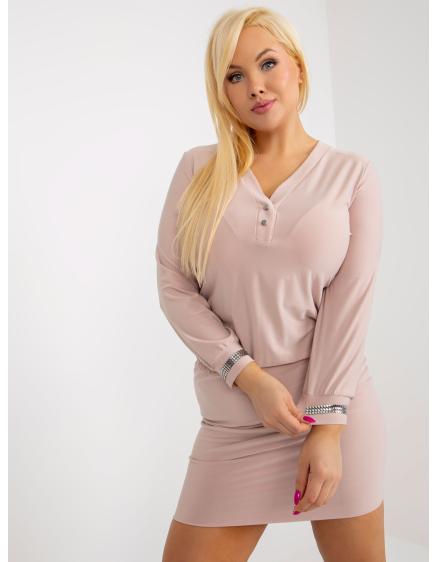 Dámské šaty s výstřihem do V mini plus size BELENA béžové