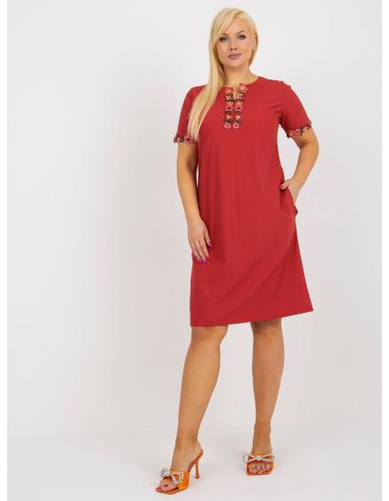 Dámské šaty s krajkou bavlněné plus size AKITA bordó