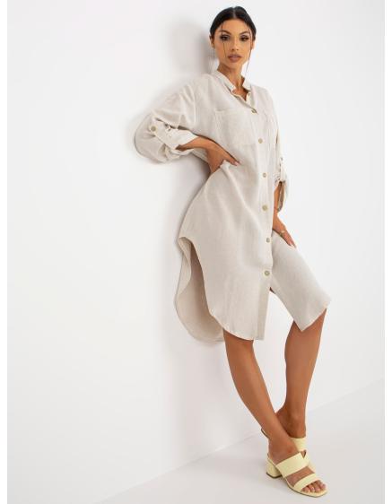 Dámske šaty oversize košeľové OCH BELLA svetlo béžové