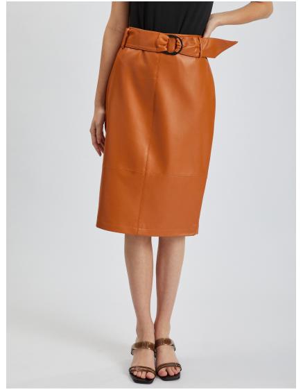 Hnědá dámská pouzdrová koženková sukně