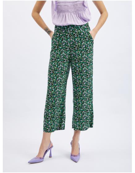 Fekete és zöld női virágos, rövidnadrág