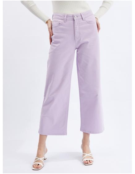 Světle fialové dámské zkrácené flared fit džíny