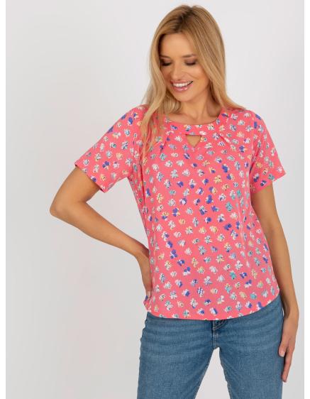 Dámská halenka s potiskem a kulatým výstřihem ETA korálová