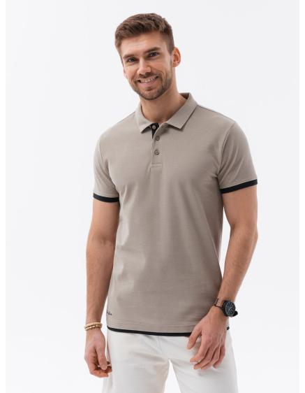 Pánske hladké polo tričko S1382 svetlohnedé