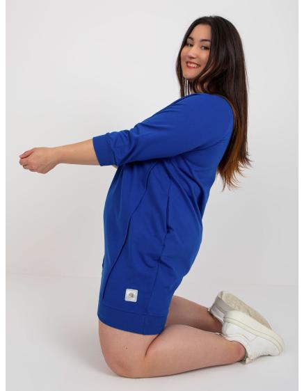 Dámske 3/4 rukávové mini plus size šaty JOELLEN kobaltové