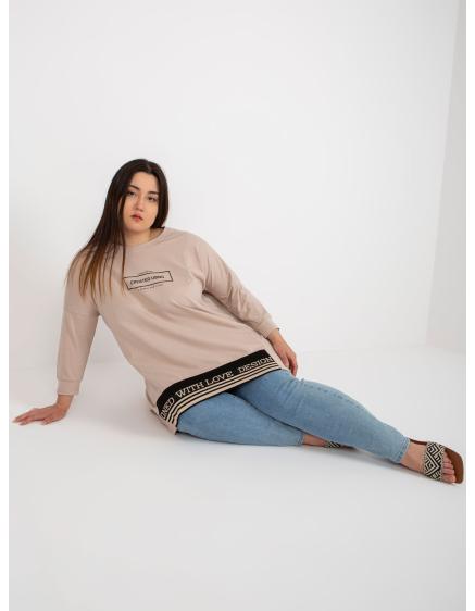 Dámska tunika mikina s nápisom bavlnená plus size REINA béžová
