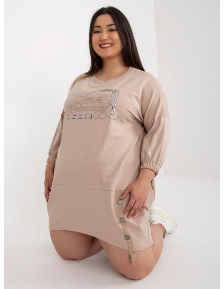 Dámske plus size mikinové šaty s vreckami ERI béžová