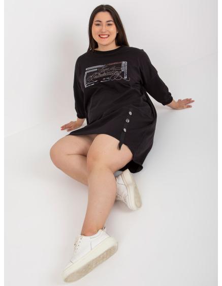 Dámske plus size šaty RAISSA čierne s kamienkovou aplikáciou