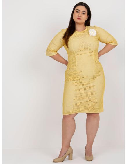 Dámske midi plus size šaty ARCEY tmavožlté