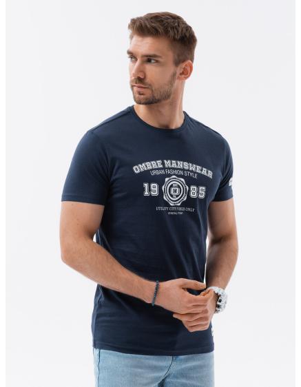 Pánské bavlněné tričko s potiskem V3 S1748 tmavě modré