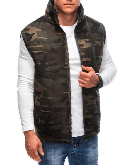Férfi steppelt mellény V62 barna/camo