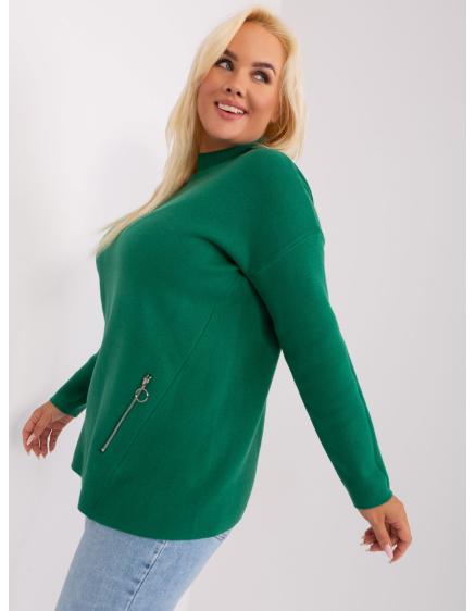 Dámský svetr se zipy plus size IVERA tmavě zelený