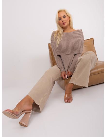 Dámsky plus size viskózový sveter LYEK tmavobéžový