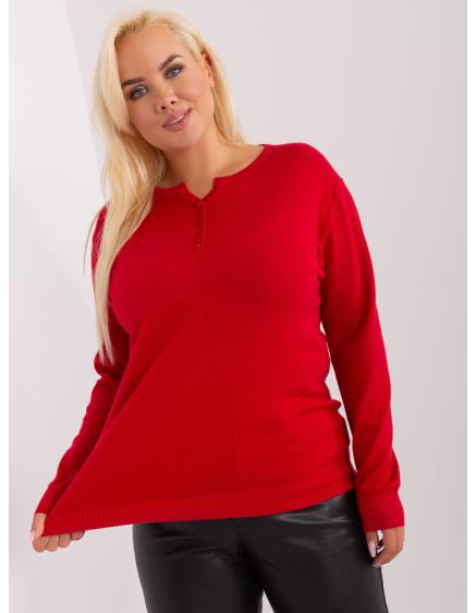 Dámsky plus size sveter na gombíky ETINI červený