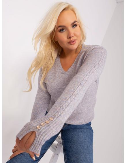 Dámsky sveter s výstrihom do V plus size DYN sivá