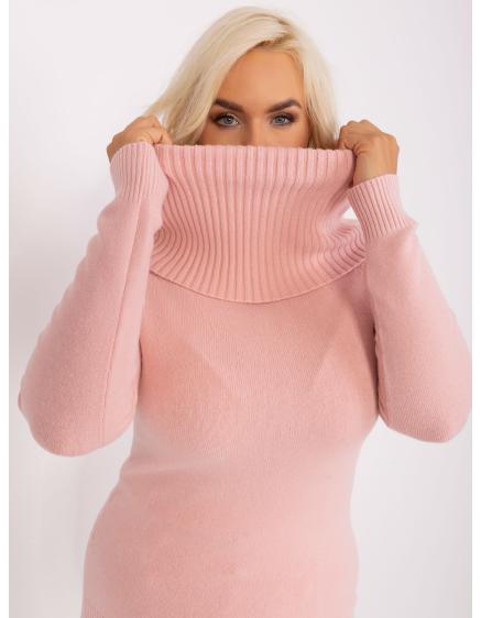 Dámsky plus size sveter s rebrovanými manžetami ESTADA svetloružová