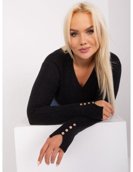 Dámsky plus size sveter s gombíkmi na rukávoch ATHYLA čierny
