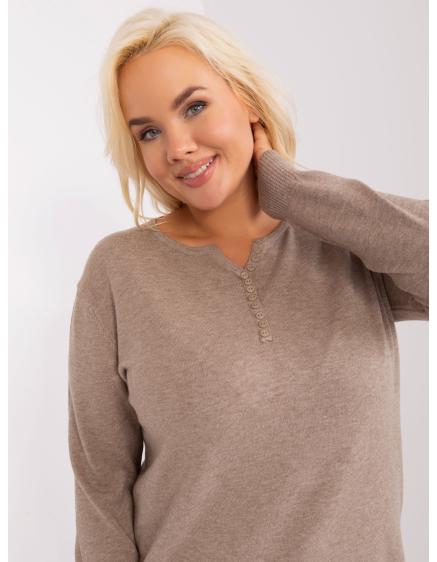 Dámsky plus size sveter s gombíkmi TURRAKO tmavobéžový